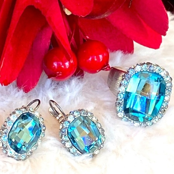 ⭐️SOLD ⭐️Brighton CONTESSA BLUE Swarovski Crystal Necklace Earrings Ring RARE - Picture 2 of 15